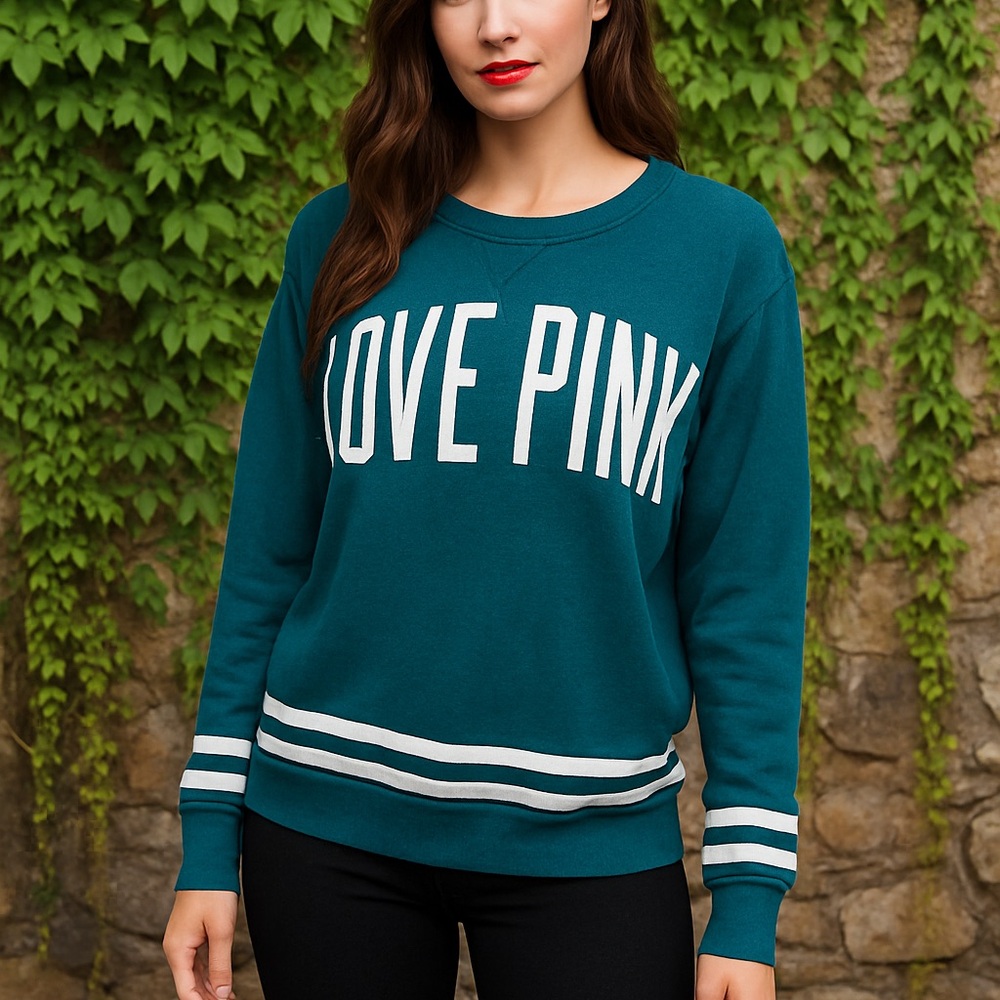 PINK VICTORIA'S SECRET Oversized Teal French Terry Sweatshirt, S